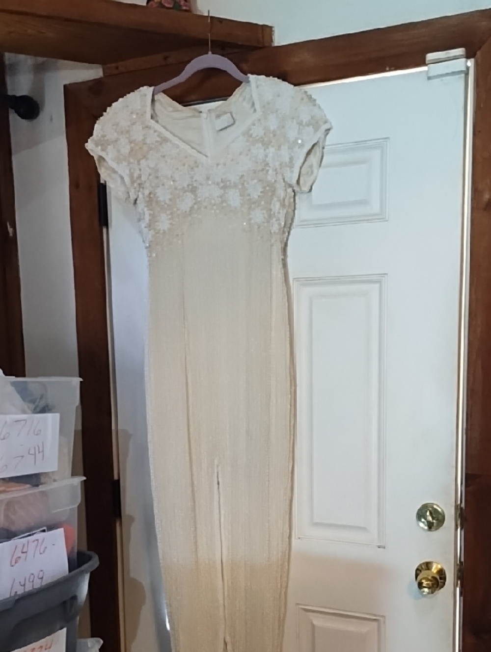 . Alyce Designs Elegant Cream Sequin & Lace Wedding  Dress